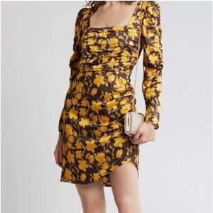 FLORET STUDIOS silky floral mini dress ruched NWOT